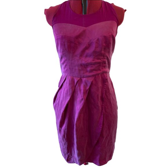 MAISON - Short Pink silk Dress - Illusion Neckline - Plegged type skirt - Large - Picture 1 of 8